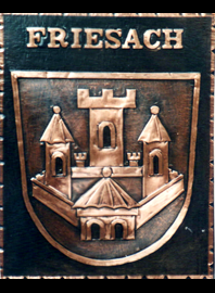                                                            
                     
 Kupferbild                                 
  Gemeindewappen Kärnten            
 Stadtgemeinde Friesach
                              
   Bezirk    Sankt Veit an der Glan                                                                jedes Bild ein "Unikat"
 Kupferrelief  Handarbeit