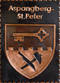 Kupferbild   Gemeindewappen Gemeinde   Aspangberg Sankt Peter                                                             jedes Bild ein "Unikat"
 Kupferrelief  Handarbeit