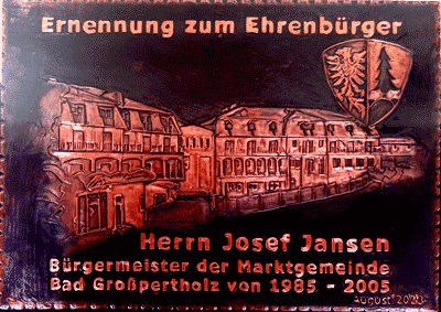              Kupferbild                   Gemeindewappen             Marktgemeinde               Bad Großpertholz  Ehrenbrger                                                                                            jedes Bild ein "Unikat"
 Kupferrelief  Handarbeit