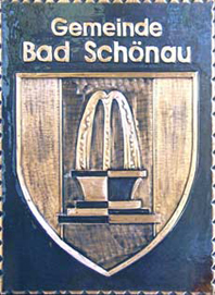                      Kupferbild                               Gemeindewappen 
                Gemeinde    Bad Schönau                                                                                                                           jedes Bild ein "Unikat"
 Kupferrelief  Handarbeit