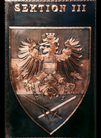                      Kupferbild                          Österreichisches Bundesheer               Truppenkörperabzeichen - Wien                   Sektion 3 Heeres Schulen                                                                                                                                                                                    jedes Bild ein "Unikat"
 Kupferrelief  Handarbeit