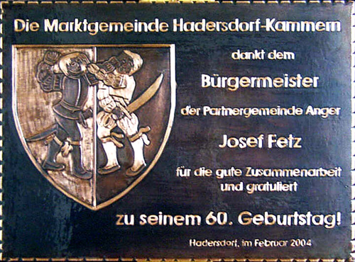     Marktgemeinde Hadersdorf Kammern    
     Niederösterreich  Bürgermeister  Kupferbild 