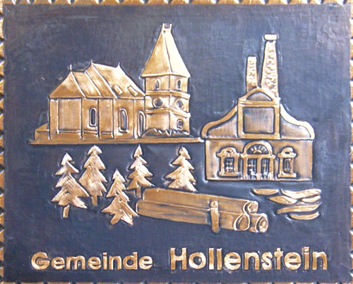            Kupferbild            
  Gemeindewappen            
 Gemeinde   Hollenstein an der Ybbs    Niederösterreich                                                               jedes Bild ein "Unikat"
 Kupferrelief  Handarbeit