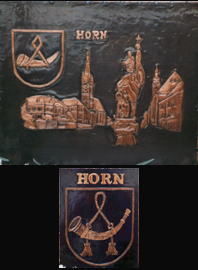                                                                                     Kupferbild                                  Gemeindewappen                                   Stadt    Horn                                                                                                                         jedes Bild ein "Unikat"
 Kupferrelief  Handarbeit