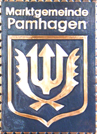                                                  Gemeindewappen                    
Marktgemeinde    
Pamhagen                 
im Seewinkel                                  
 Bezirk   Neusiedl am See                          
 Burgenland                                                                                   jedes Bild ein "Unikat"
 Kupferrelief  Handarbeit