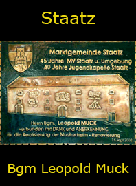                                                                    
Gemeindewappen
               

Marktgemeinde Staatz-Kautendorf   
Bezirk Mistelbach           
Niederösterreich                                   
 

                                                            jedes Bild ein "Unikat"
 Kupferrelief  Handarbeit