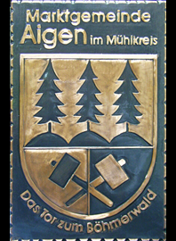               Gemeindewappen                     
Gemeinde Aigen 
             
nordwestlichen Mühlviertel            
     
 Aigen im Mühlkreis und Schlägl 
                             
  Oberösterreich 
                   
	                 
	Kupferbild                          jedes Bild ein "Unikat"
 Kupferrelief  Handarbeit