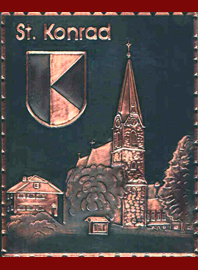      
 
               Gemeindewappen                     
Gemeinde Marktgemeinde
St. Konrad

             
            
     
 Bezirk Gmunden   
                             
  Oberösterreich 
                   
	                 
	Kupferbild                          jedes Bild ein "Unikat"
 Kupferrelief  Handarbeit