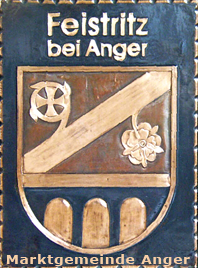                                                                    
Gemeindewappen                        
 Gemeinde Feistritz  bei Anger                           Bezirk Weiz                     
 Steiermark                                                                               jedes Bild ein "Unikat"
 Kupferrelief  Handarbeit