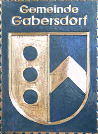                                                                    
Gemeindewappen Gemeinde Gabersdorf                     Bezirk Leibnitz  
                                            
 Steiermark                                                                               jedes Bild ein "Unikat"
 Kupferrelief  Handarbeit