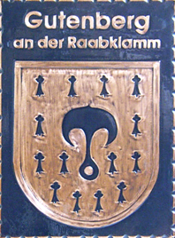                                                    
Gemeindewappen                       
 Gemeinde                       	                 Gutenberg an der Raabklamm                                                                                                                                            
 
Bezirk Weiz
                                                                                    
               
      Steiermark                                                   
                                                                                             
  jedes Bild ein "Unikat"
 Kupferrelief  Handarbeit