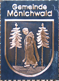                                                                    
Gemeindewappen                   
Gemeinde Mönichwald                         
Bezirk Hartberg-Fürstenfeld   
                                                         
 Steiermark                                                                                            jedes Bild ein "Unikat"
 Kupferrelief  Handarbeit