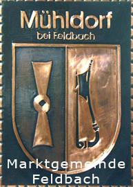                                                                    
Gemeindewappen Mühldorf  bei Feldbach                         
  ist ein Ortsteil der Stadt Feldbach  Bezirk Südoststeiermark  
 
                                            
 Steiermark                                                                               jedes Bild ein "Unikat"
 Kupferrelief  Handarbeit