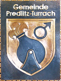                                                      
Gemeindewappen                           
Gemeinde                                           
 P r e d l i t z - T u r r a c h      
              
 Bezirk Murau                                
 Steiermark                                                                                      
 jedes Bild ein "Unikat"
 Kupferrelief  Handarbeit