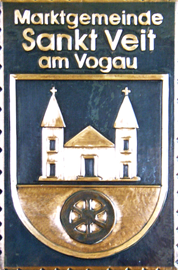                                                                    
Gemeindewappen                      
 Wappen Gemeinde St.Veit am Vogau                    
 Bezirk Leibnitz  
                                   
 Steiermark                                                                               jedes Bild ein "Unikat"
 Kupferrelief  Handarbeit
