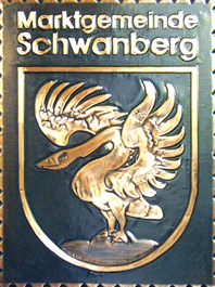                                                                  
Gemeindewappen                         Marktgemeinde  Schwanberg                                                                          
 
 Bezirk Deutschlandsberg 
Steiermark                                                                                      
               
                           
 Steiermark                                                                                jedes Bild ein "Unikat"
 Kupferrelief  Handarbeit