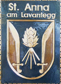                                                            
Gemeindewappen                  
 Gemeinde St. Anna am Lavantegg                                                   
                         
  Bezirk Murtal   
 Steiermark                                                                      jedes Bild ein "Unikat"
  Kupferrelief  Handarbeit