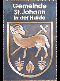                                                                  
Gemeindewappen                           Sankt Johann in der Haide                                                           
                                                                                      
               
 Bezirk Hartberg-Fürstenfeld                           
 Steiermark                                                                                jedes Bild ein "Unikat"
 Kupferrelief  Handarbeit