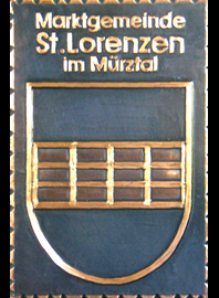                                                                    
Gemeindewappen                         
Marktgemeinde Sankt Lorenzen im Mürztal                       
                         
 Bezirk Bruck-Mürzzuschlag
                                  
 Steiermark                                                                               jedes Bild ein "Unikat"
 Kupferrelief  Handarbeit