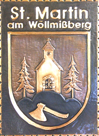                                                                    
Gemeindewappen                      
Gemeinde Sankt Martin am Wöllmißberg                       
 
 Bezirk Voitsberg
                                            
 Steiermark                                                                               jedes Bild ein "Unikat"
 Kupferrelief  Handarbeit