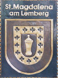                                                                    
Gemeindewappen                      
	St.Magdalena am Lemberg                Bezirk  Hartberg-Fürstenfeld      
                           
 Steiermark                                                                                    jedes Bild ein "Unikat"
 Kupferrelief  Handarbeit