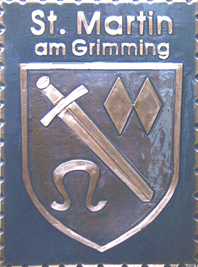                                                                    
Gemeindewappen                      
Gemeinde Sankt Martin am Grimming
               
 Bezirk Liezen
                                                                    
 Steiermark                                                                                           jedes Bild ein "Unikat"
 Kupferrelief  Handarbeit