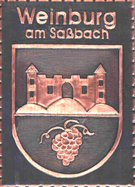                                                                   
Gemeindewappen                      
 Wappen Gemeinde  Weinburg am Saßbach                    
 Bezirk Leibnitz  
                                   
 Steiermark                                                                               jedes Bild ein "Unikat"
 Kupferrelief  Handarbeit