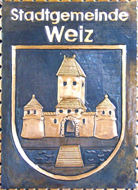                                                                    Gemeindewappen                      Stadtgemeinde Weiz 
                                  Bezirk Leibnitz                                                                                jedes Bild ein "Unikat"
 Kupferrelief  Handarbeit