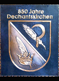                                                                    
Gemeindewappen                      
Gemeinde  850 Jahre Dechantskirchen  
 Bezirk Hartberg-Fürstenfeld   
                                            
 Steiermark                                                                               jedes Bild ein "Unikat"
 Kupferrelief  Handarbeit