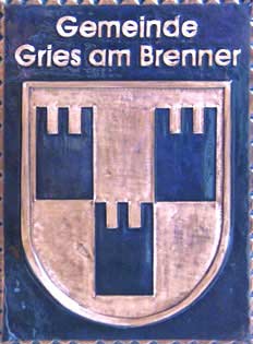                                                                    
Gemeindewappen                            
Gemeinde Gries am Brenner Tirol
  Bezirk Innsbruck-Land                                                                                                                      jedes Bild ein "Unikat"
 Kupferrelief  Handarbeit