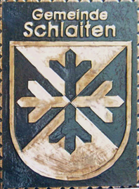                                                                    
Gemeindewappen                                Gemeinde Schlaiten  
                    
 Bezirk   Lienz    
                                      
Tirol                                                                   jedes Bild ein "Unikat"
 Kupferrelief  Handarbeit