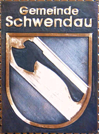                                                                    
Gemeindewappen                  
Gemeinde Schwendau      
                                                          
Bezirk Schwaz  Tirol                                                              jedes Bild ein "Unikat"
 Kupferrelief  Handarbeit