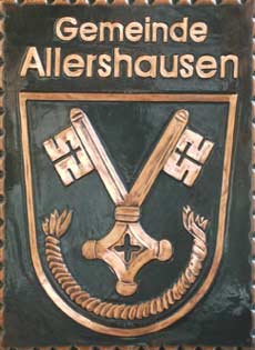                            
	                                     
	      Gemeindewappen Kupferbild                   Allershausen Oberbayern                      
	   Landkreis  	Freising                                                                           
	   jedes Bild ein " Unikat "
 Kupferrelief  Handarbeit  