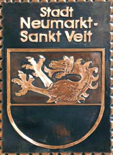                             
	                                     
	      Gemeindewappen Kupferbild                
  Stadt  Neumarkt-Sankt Veit                        
      Oberbayern                              
	   Landkreis  	 Mühldorf am Inn                                                                             
	   jedes Bild ein " Unikat "
 Kupferrelief  Handarbeit  