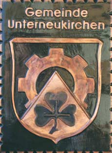                             
	                                     
	      Gemeindewappen Kupferbild                   Unterneukirchen  Oberbayern             
	   Landkreis  	Landsberg am Lech                                                                            
	   jedes Bild ein " Unikat "
 Kupferrelief  Handarbeit  