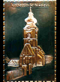                                                               Kupferrelief    Wappen         Wien   21 Bezirk Floridsdorf  Stammersdorf Kirche St Nikolaus                                                                                        Ein Kupferbild
als besonderes Geschenk
  jedes Bild ein "Unikat"  Handarbeit                                                                                                                                          